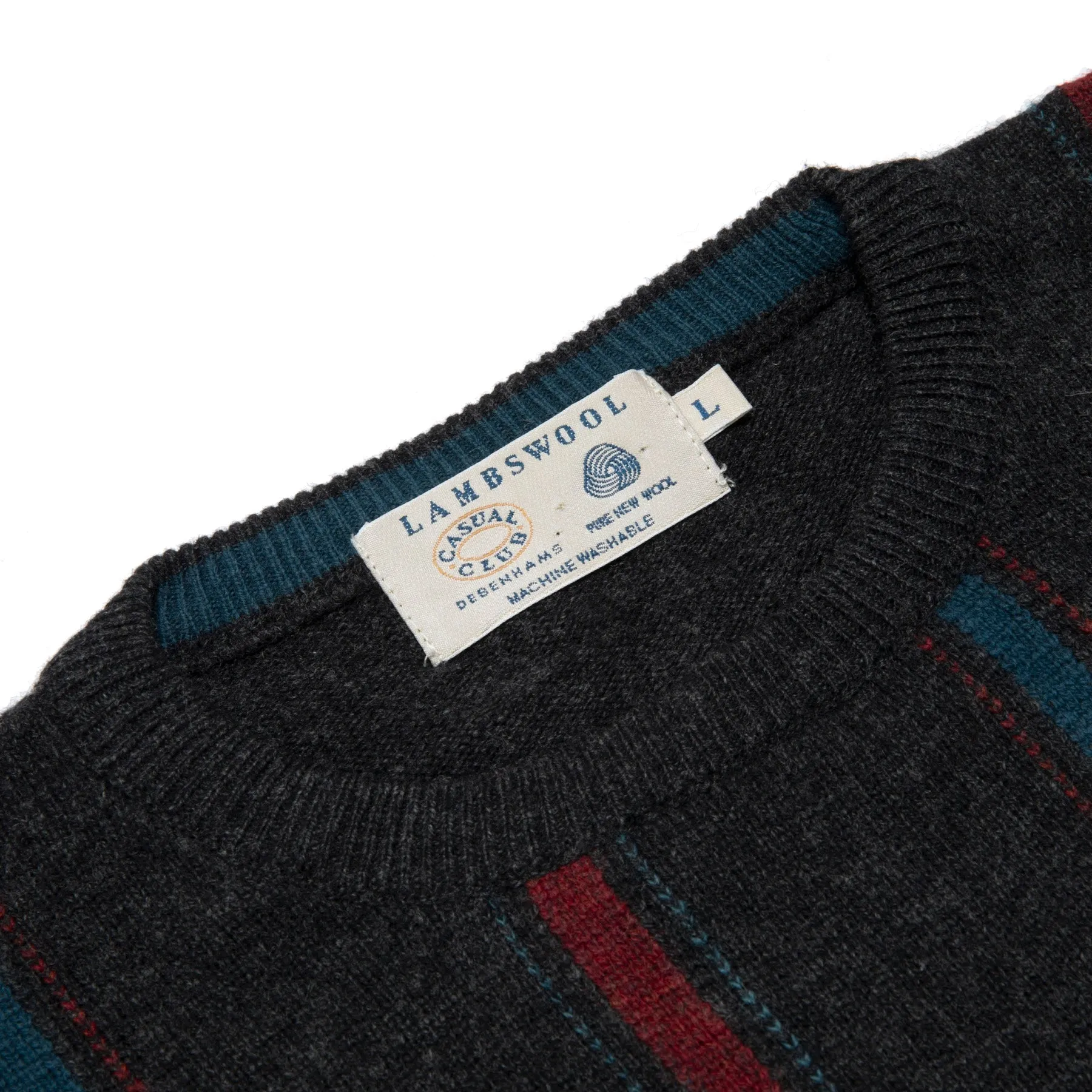 70s Intarsia Stripe Lambswool Knit Pullover
