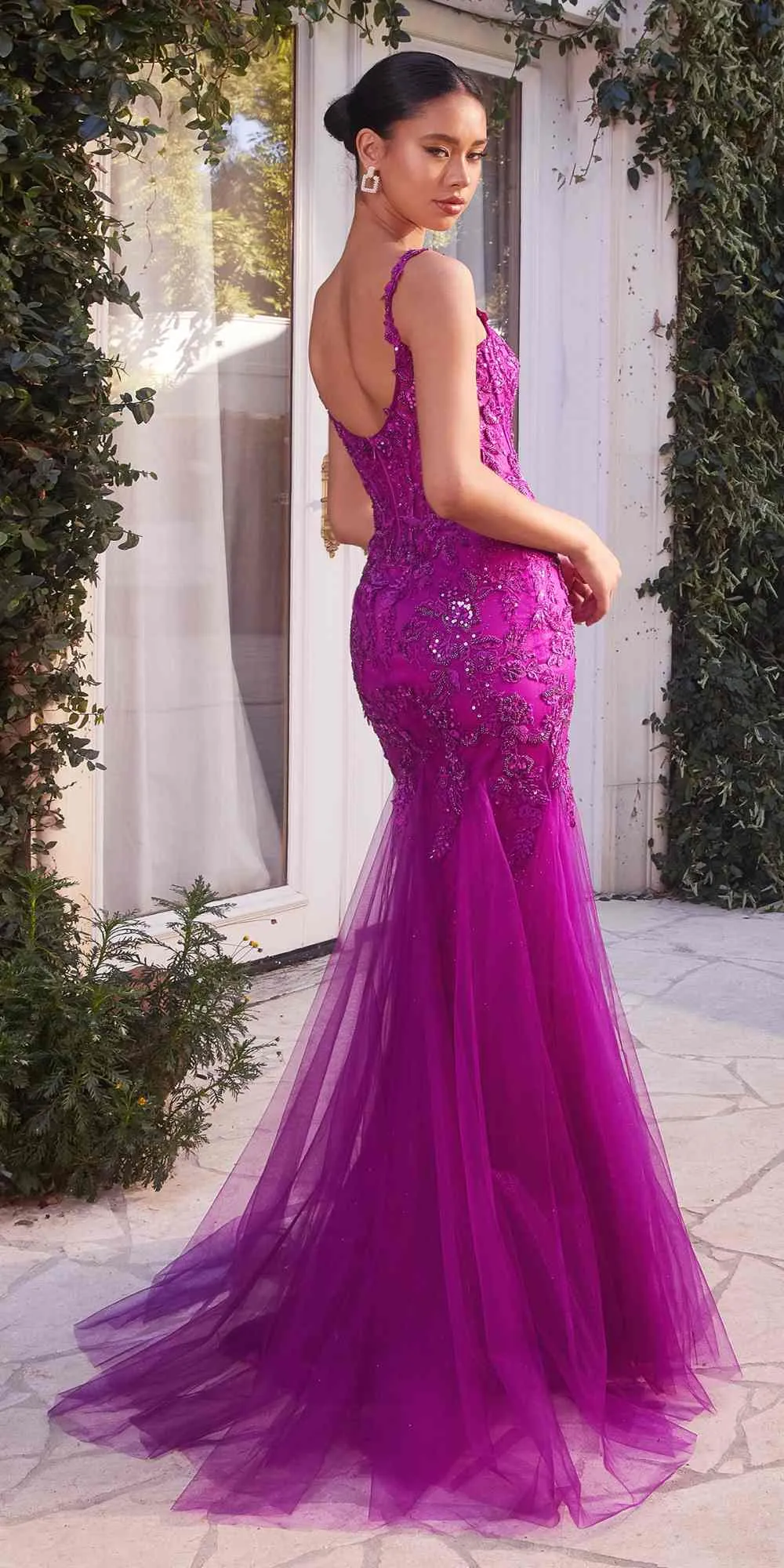 Andrea & Leo A1231 Long Fitted Lace and Tulle Mermaid Gown