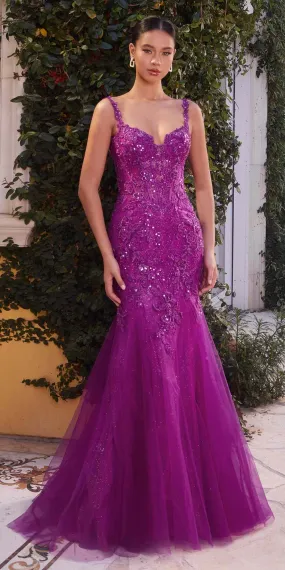Andrea & Leo A1231 Long Fitted Lace and Tulle Mermaid Gown