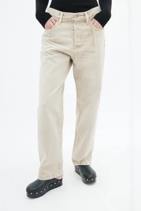 Beige Loose Fit Belted Jeans