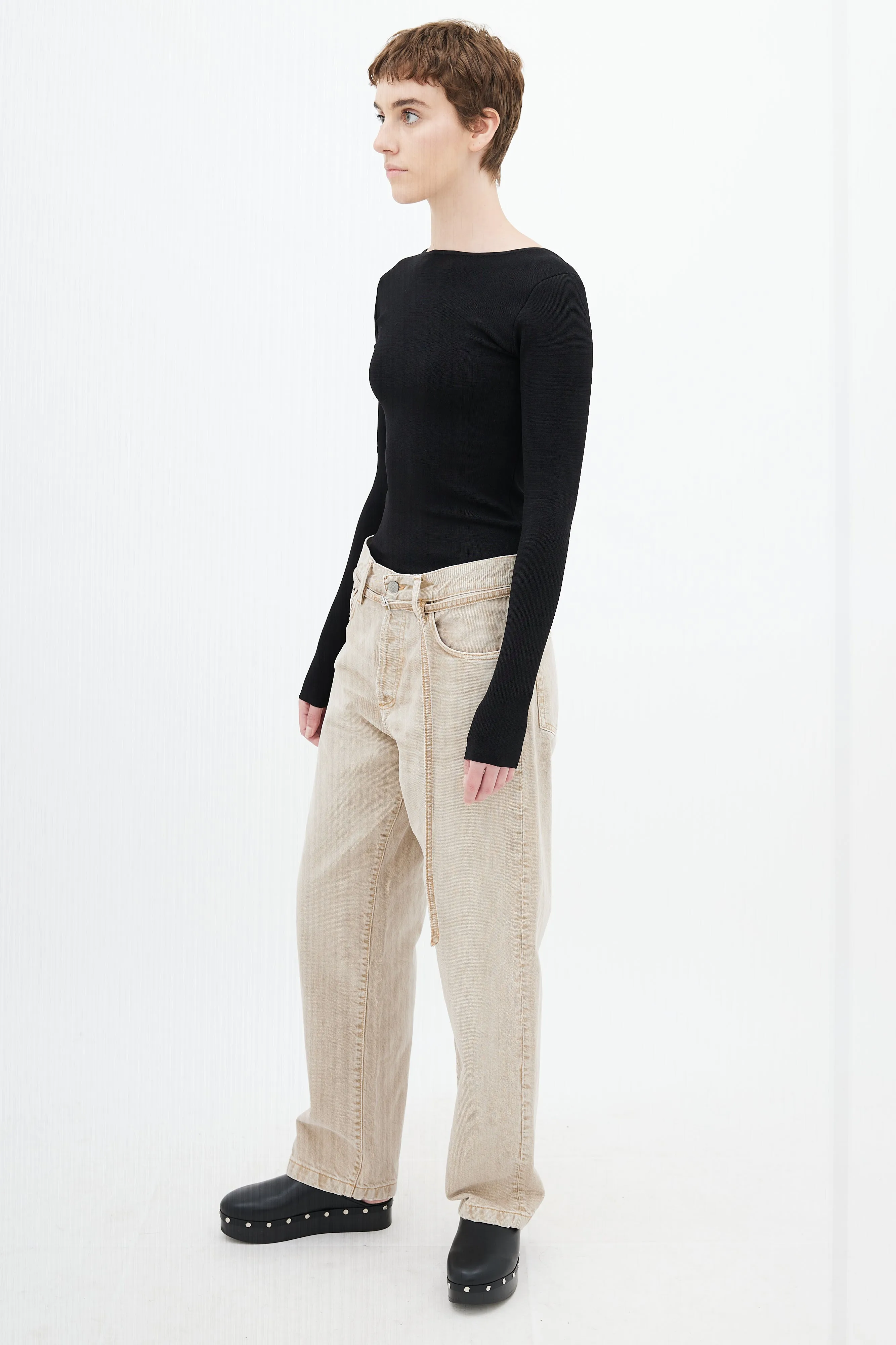 Beige Loose Fit Belted Jeans