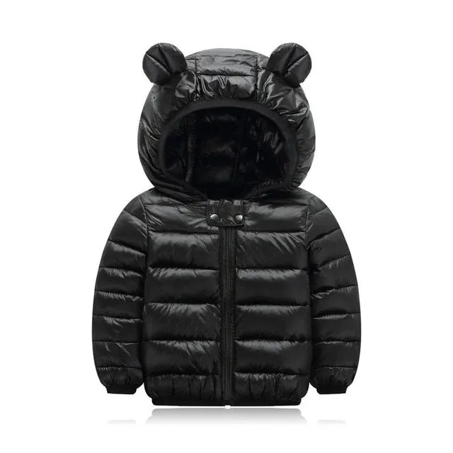 Cute 1- 5y baby girls jacket kids boys Light down coats with ear hoodie spring girl clothes infant clothing children's jackets