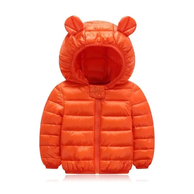 Cute 1- 5y baby girls jacket kids boys Light down coats with ear hoodie spring girl clothes infant clothing children's jackets