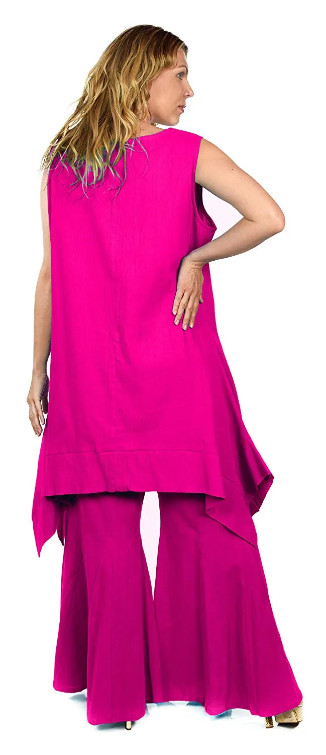 Dare2bStylish Women 2 Piece Summer Top & Flared Pants Set Outfit in Plus Sizes