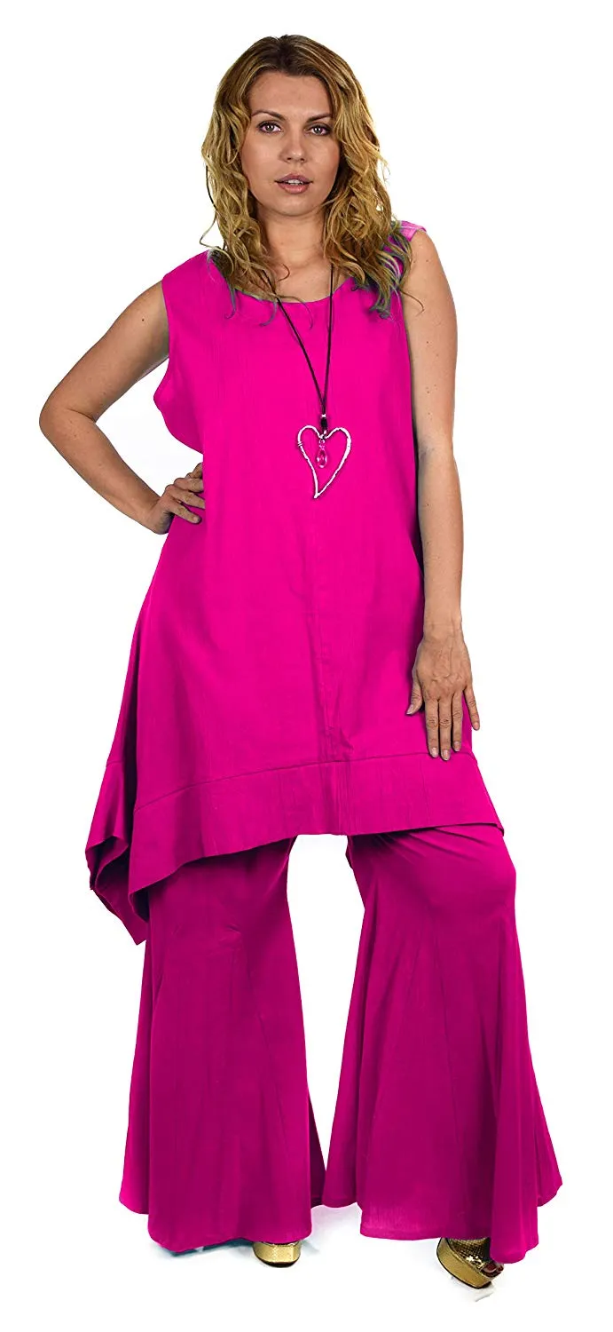Dare2bStylish Women 2 Piece Summer Top & Flared Pants Set Outfit in Plus Sizes