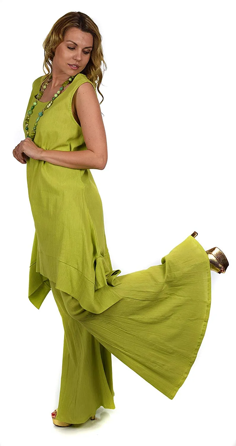 Dare2bStylish Women 2 Piece Summer Top & Flared Pants Set Outfit in Plus Sizes
