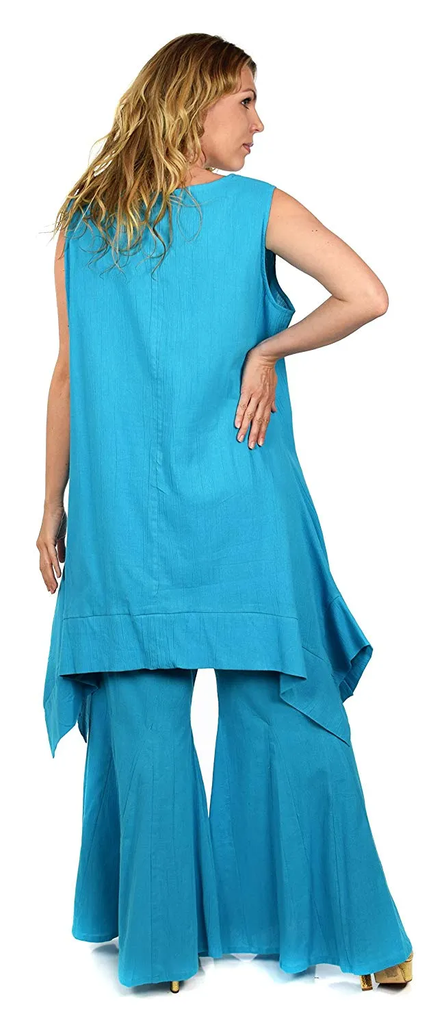 Dare2bStylish Women 2 Piece Summer Top & Flared Pants Set Outfit in Plus Sizes