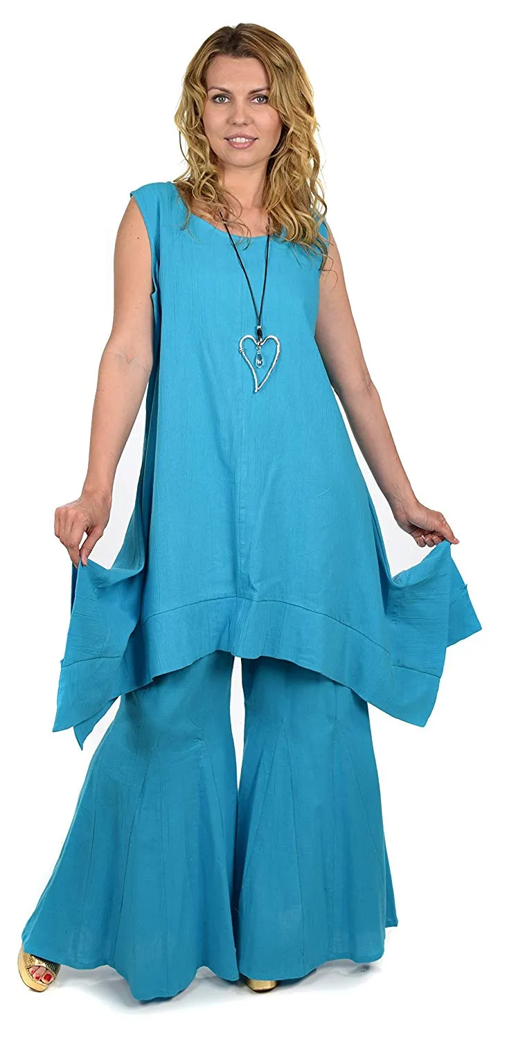 Dare2bStylish Women 2 Piece Summer Top & Flared Pants Set Outfit in Plus Sizes