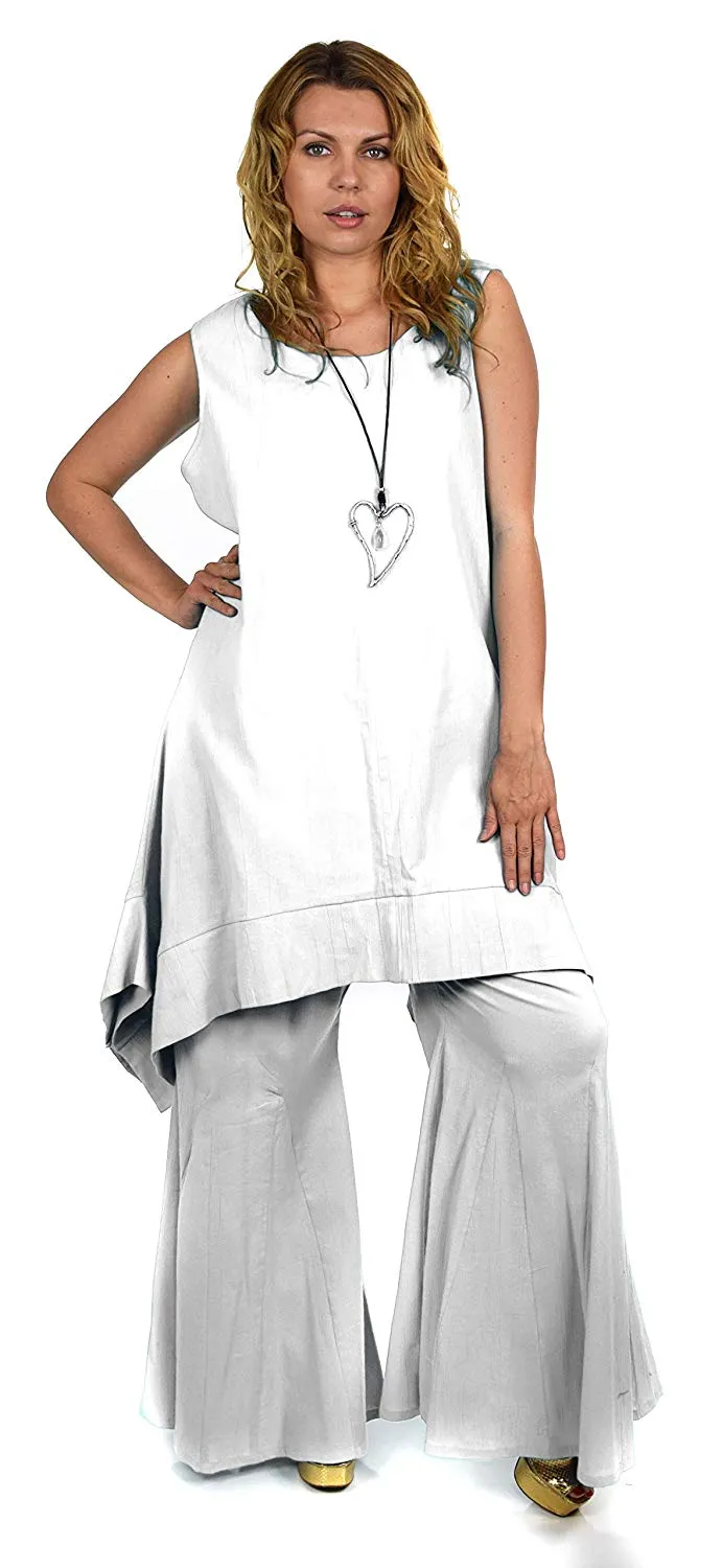 Dare2bStylish Women 2 Piece Summer Top & Flared Pants Set Outfit in Plus Sizes