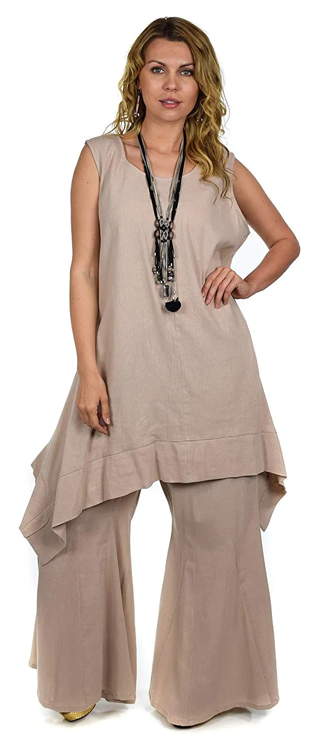 Dare2bStylish Women 2 Piece Summer Top & Flared Pants Set Outfit in Plus Sizes
