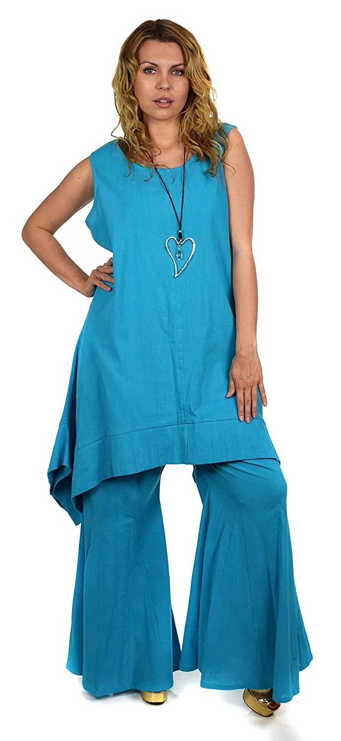 Dare2bStylish Women 2 Piece Summer Top & Flared Pants Set Outfit in Plus Sizes