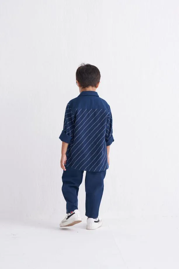 Embrroidered Shirt Co-Ord - Navy