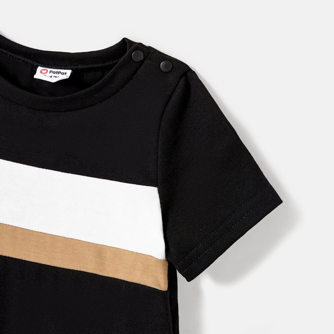 Family Matching Solid Spaghetti Strap Dresses and Striped Colorblock Short-sleeve T-shirts Sets