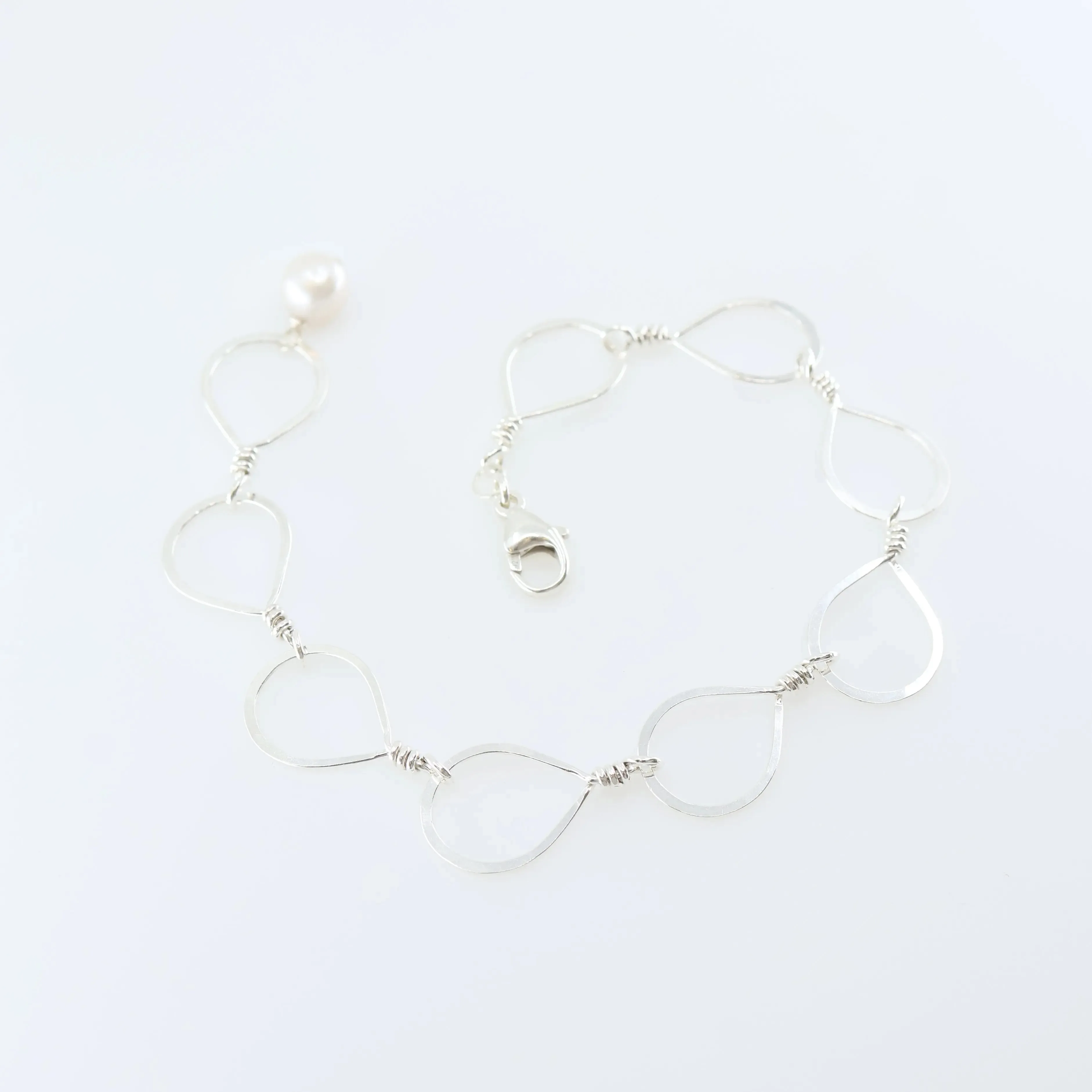 Forged Teardrop Bracelet with Baby Baroque Pearl Drop