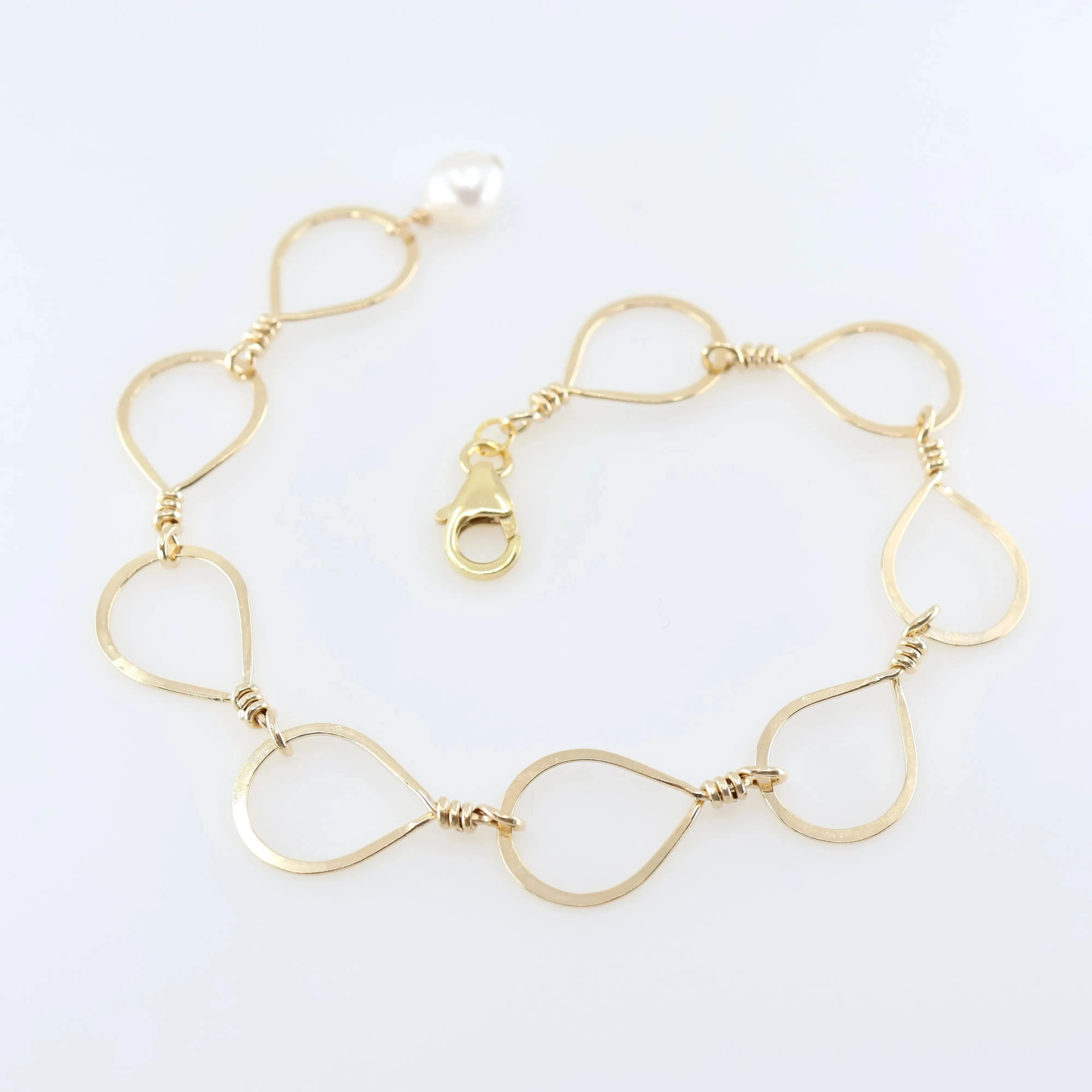 Forged Teardrop Bracelet with Baby Baroque Pearl Drop