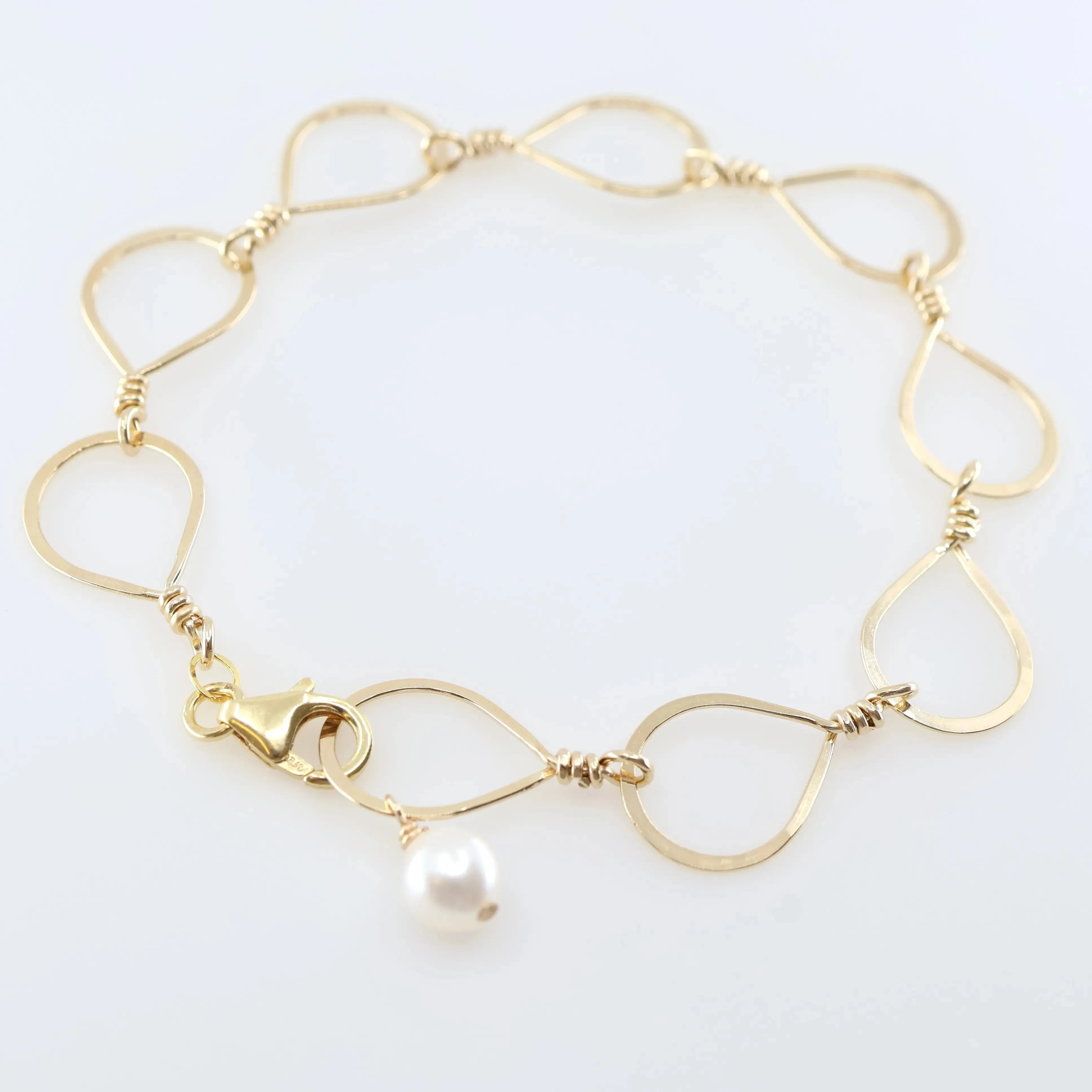Forged Teardrop Bracelet with Baby Baroque Pearl Drop