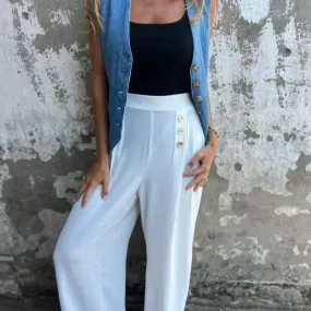 Happy New Year! 50% OFF Elastic Waist Button Loose Wide Leg Pants