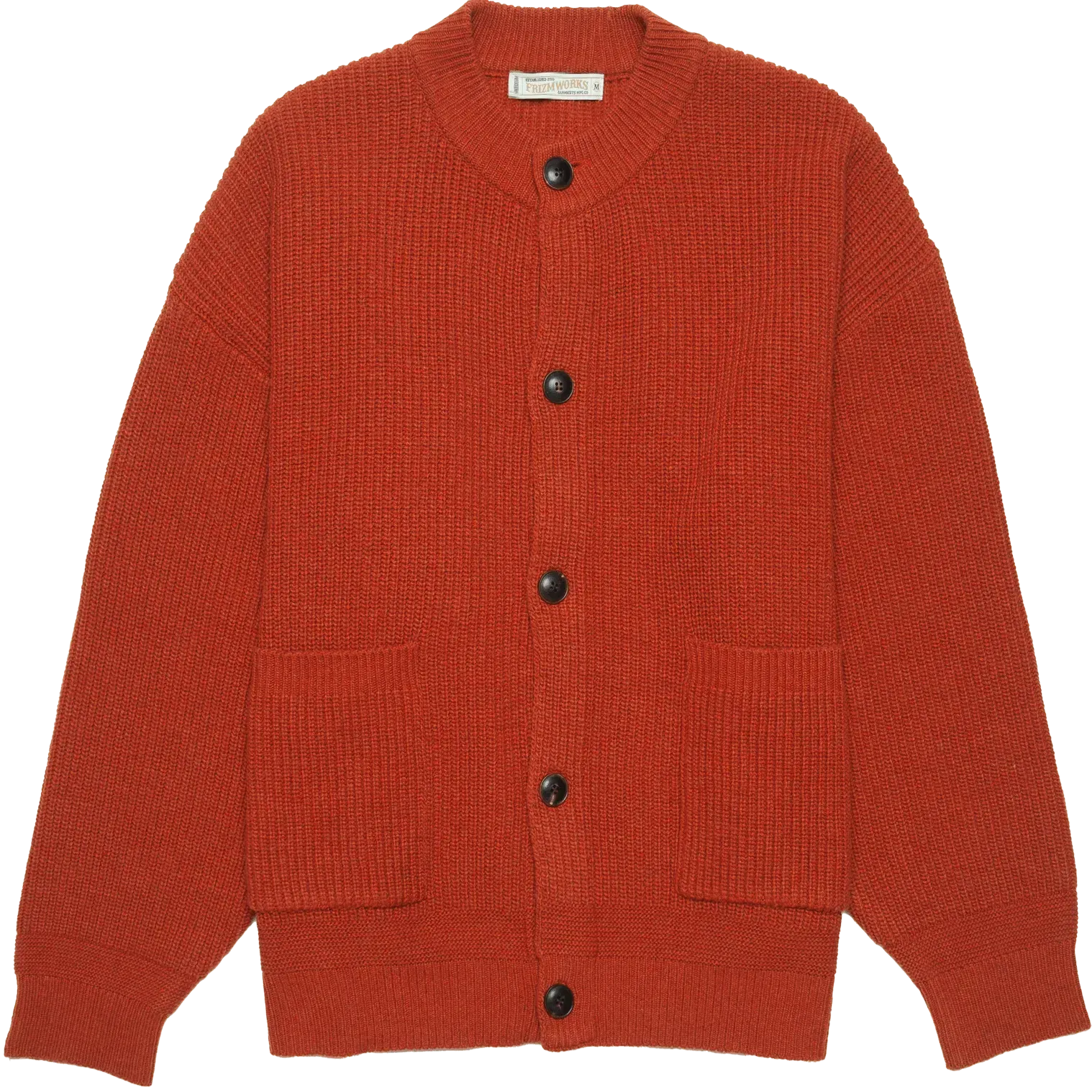 Heavy Wool Round Cardigan - Brick