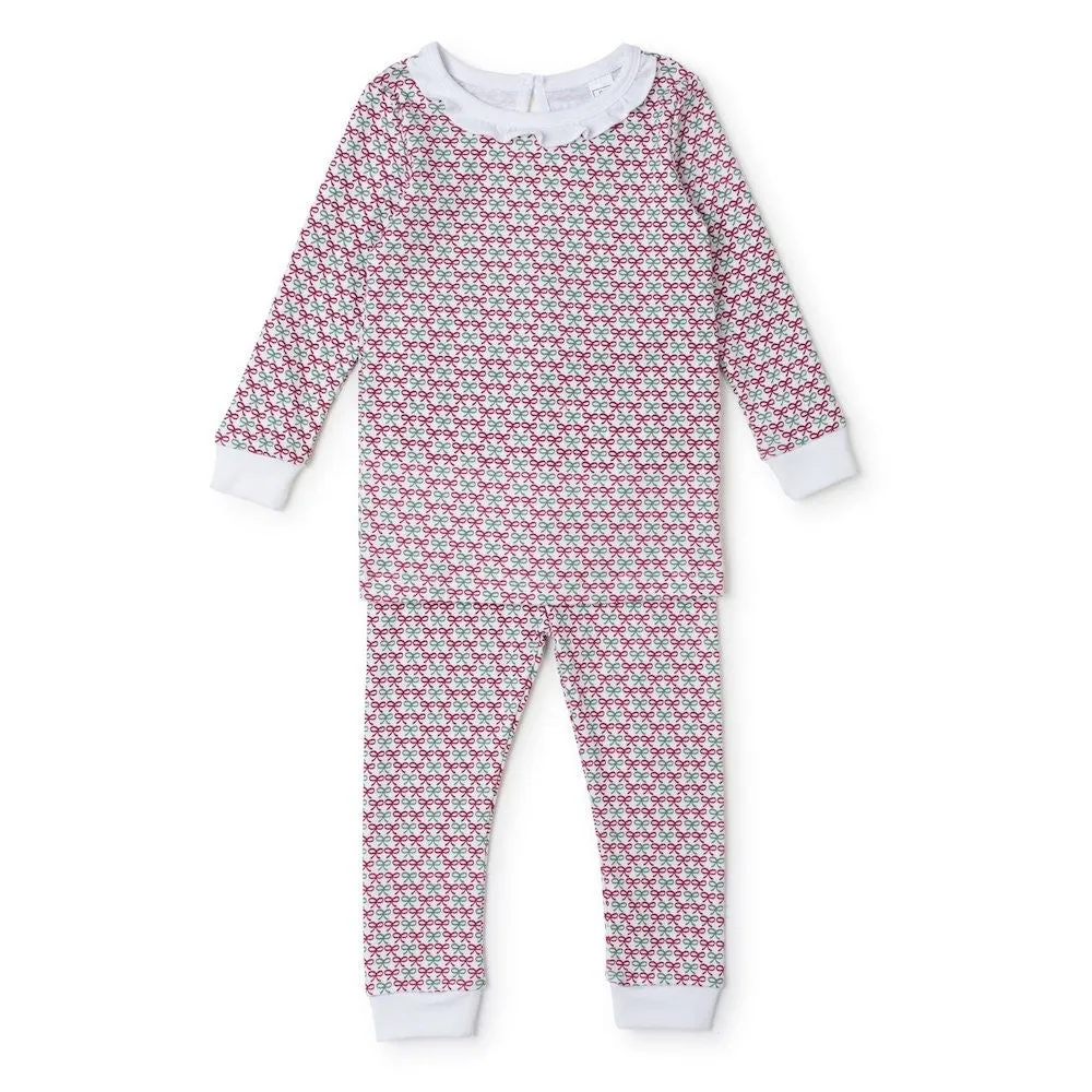 Lila & Hayes Girls Ava Pajamas Set - Red & Green Christmas Bows