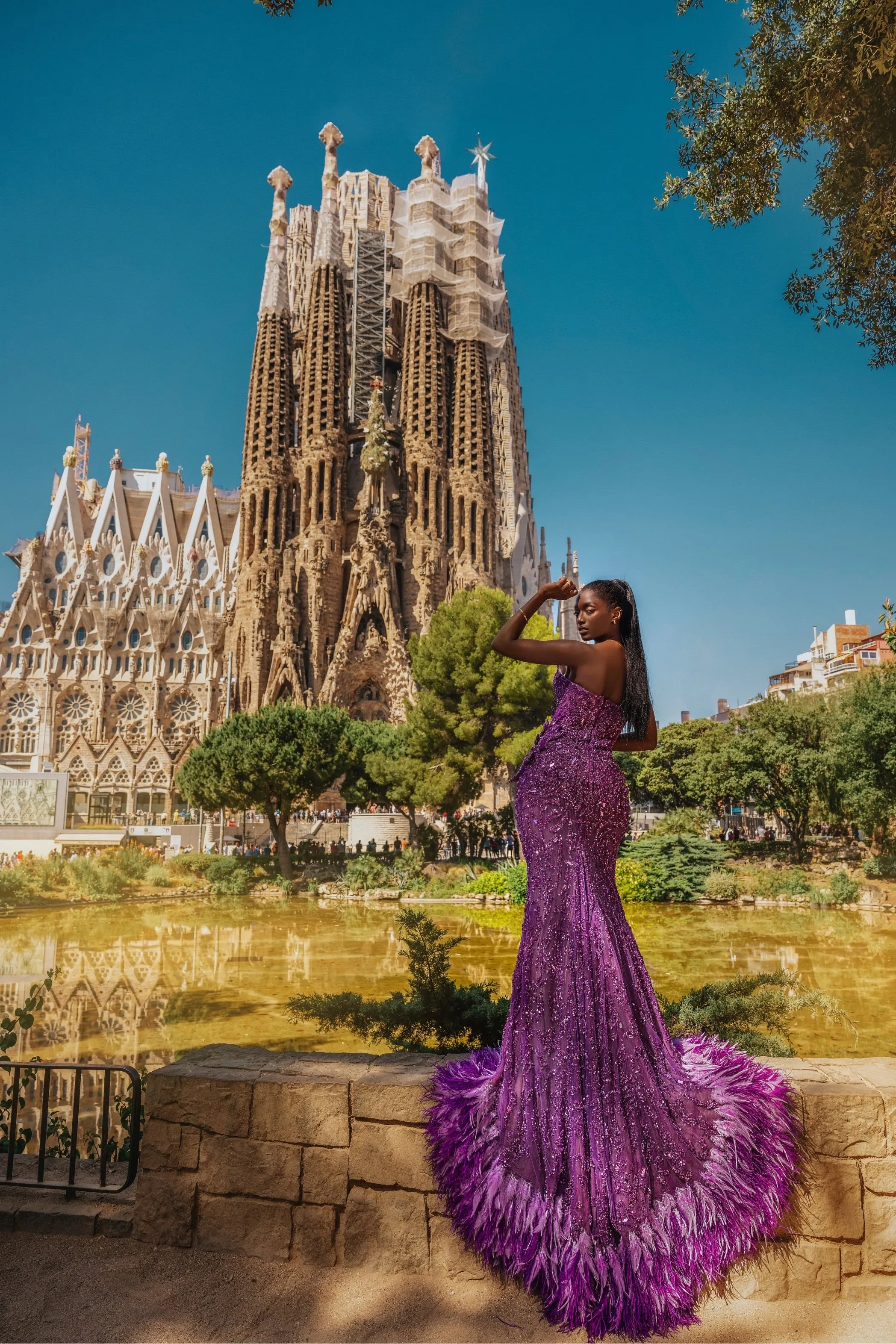 Luxury Violet Mermaid Evening Dress Feather