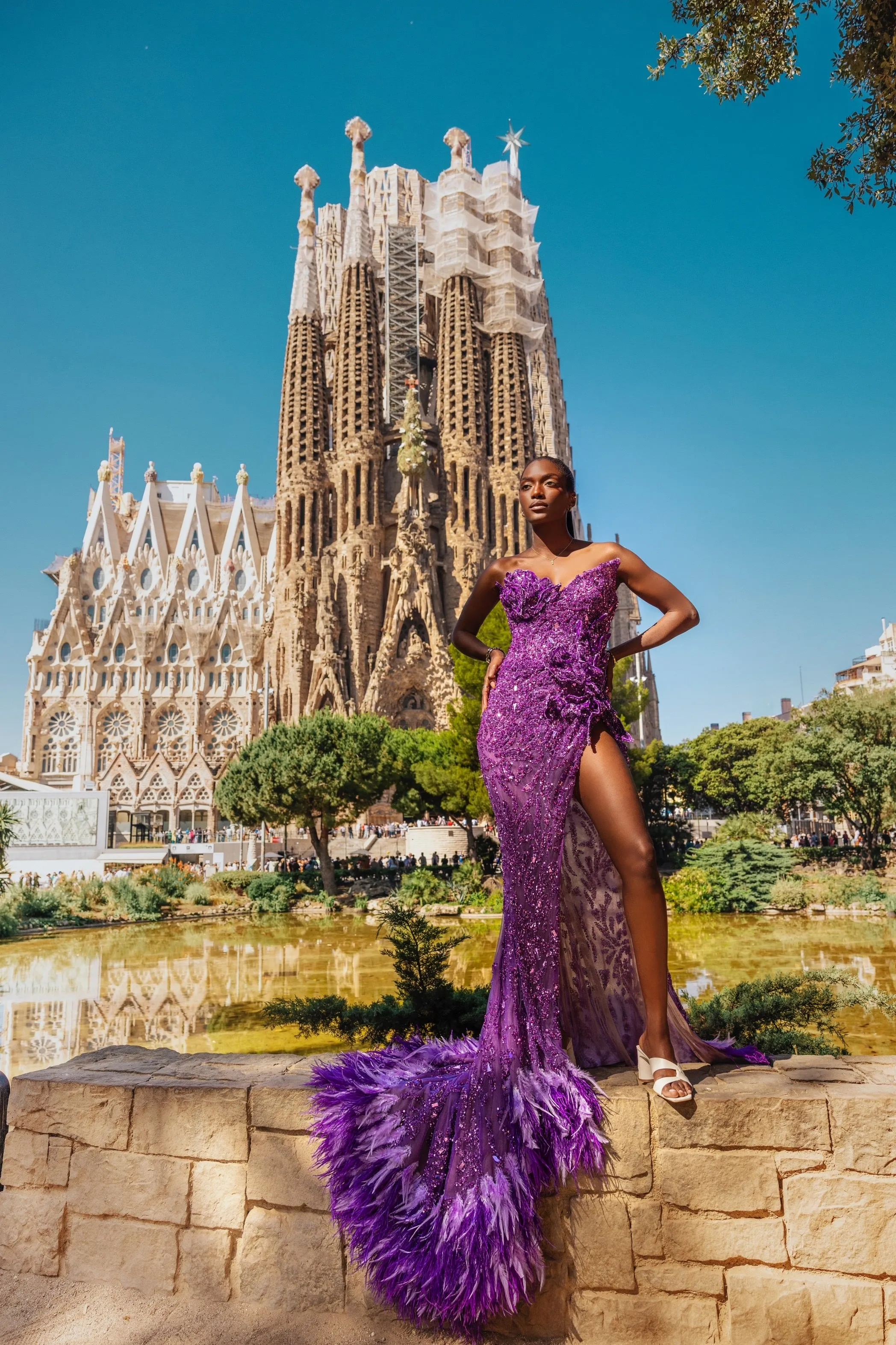 Luxury Violet Mermaid Evening Dress Feather