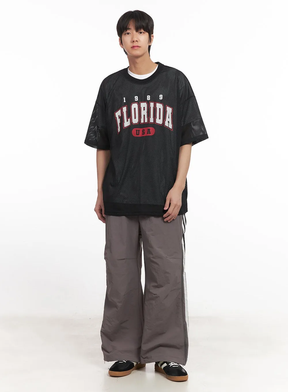 Men's Nylon Striped Wide-Fit Pants IA510