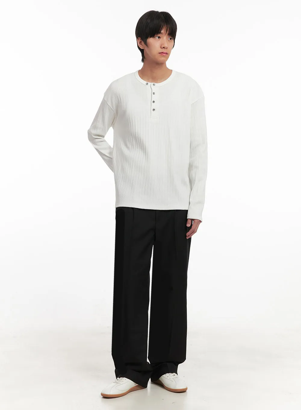 Men's Ribbed Buttoned Long-Sleeve Shirt IA511