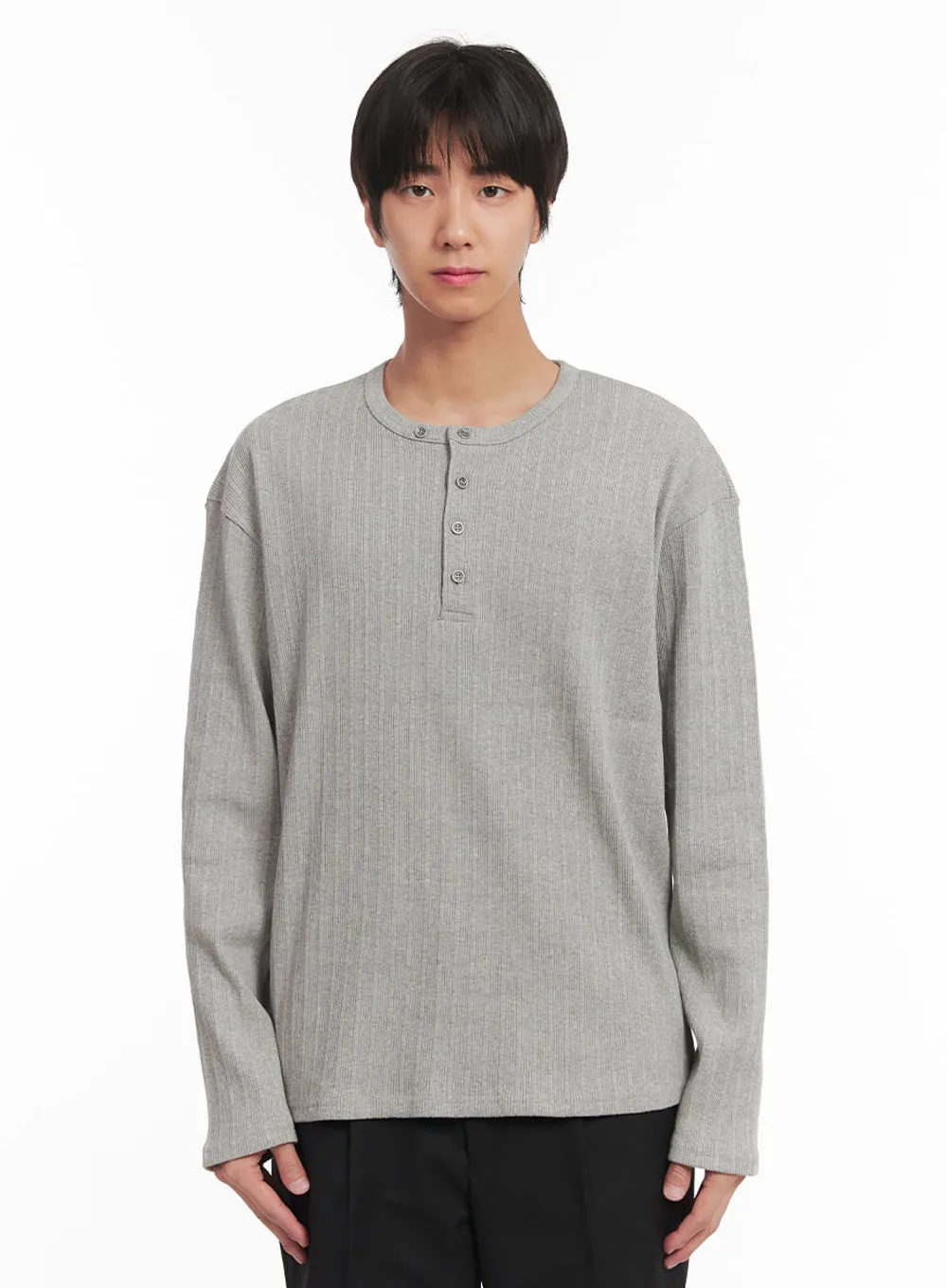 Men's Ribbed Buttoned Long-Sleeve Shirt IA511