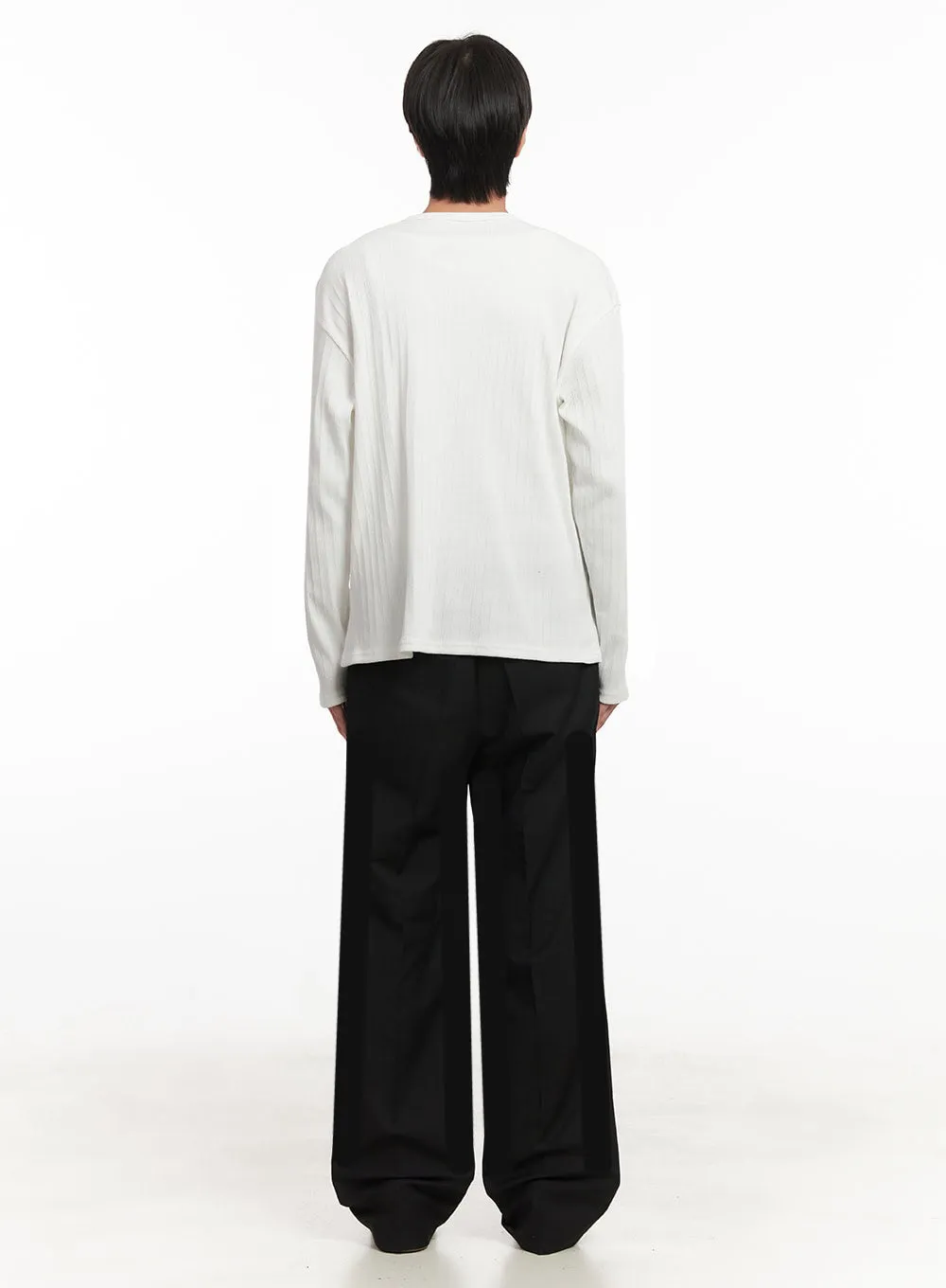 Men's Ribbed Buttoned Long-Sleeve Shirt IA511