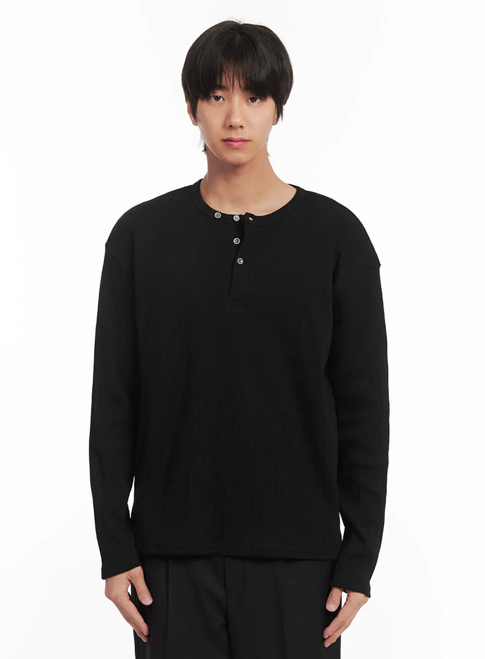 Men's Ribbed Buttoned Long-Sleeve Shirt IA511