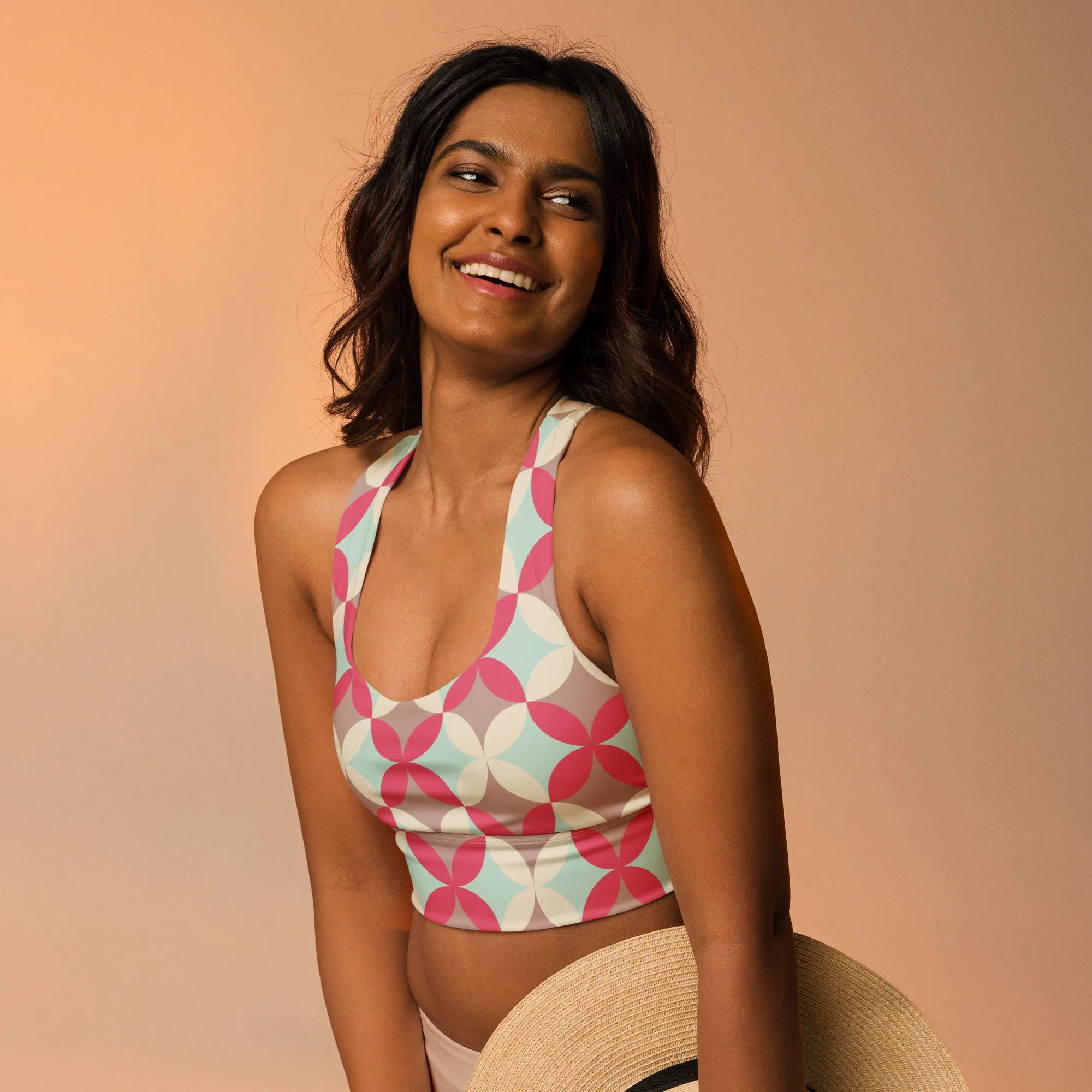 Patterned Pink Longline sports bra