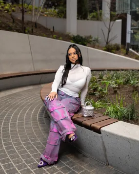 Pink Foil Cargo Pants