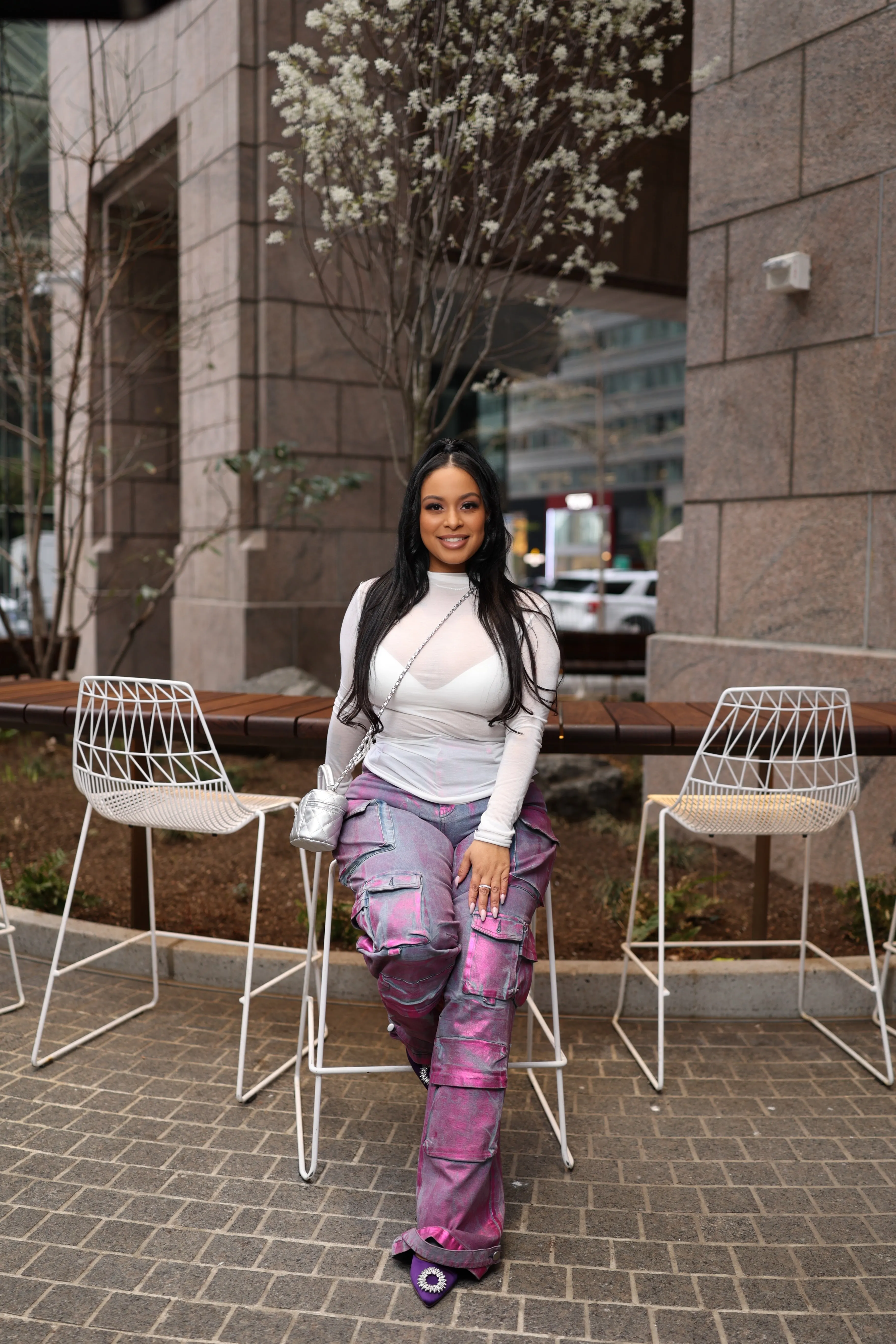 Pink Foil Cargo Pants
