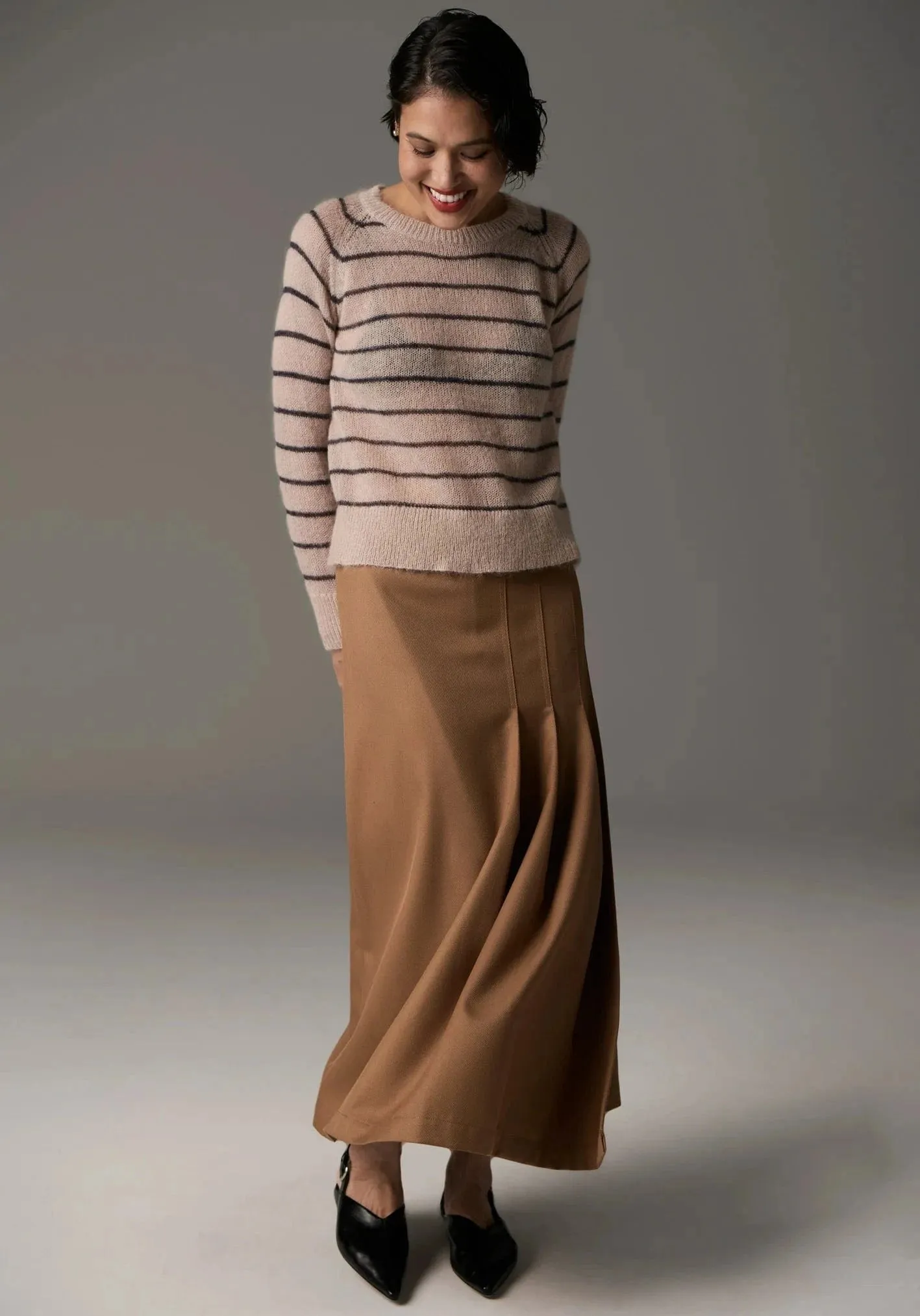 POL Clothing Maia Stripe Knit Blush/Charcoal
