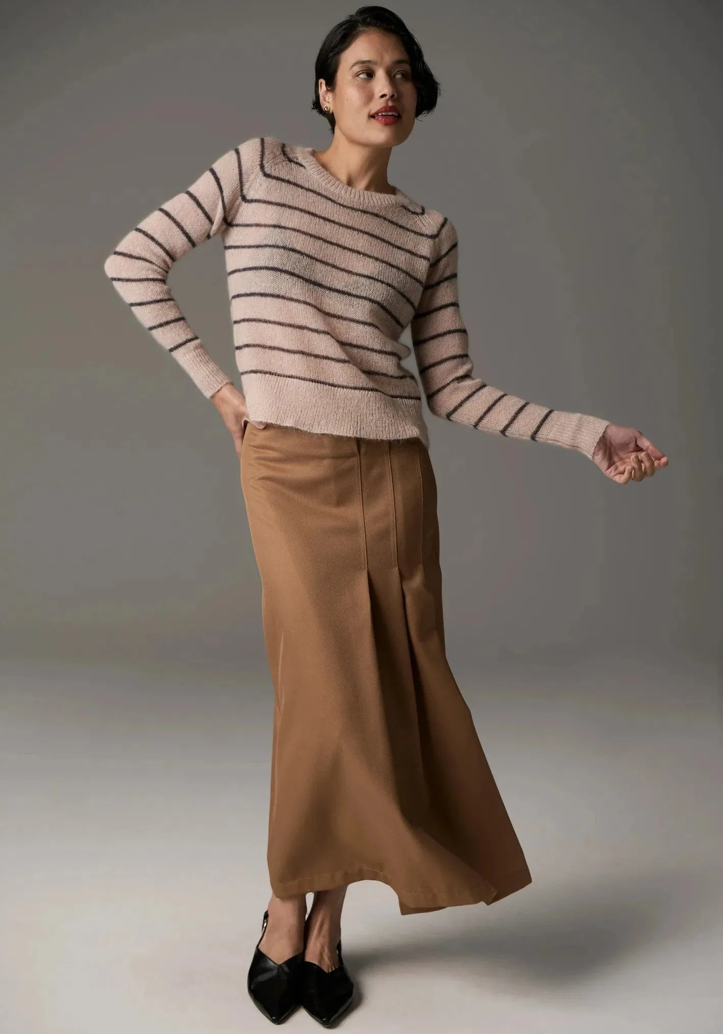 POL Clothing Maia Stripe Knit Blush/Charcoal