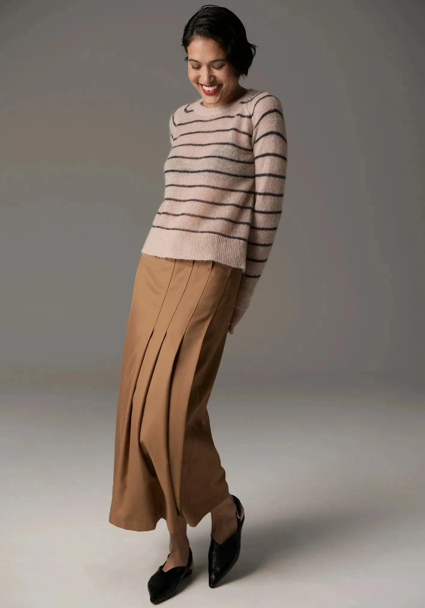 POL Clothing Maia Stripe Knit Blush/Charcoal