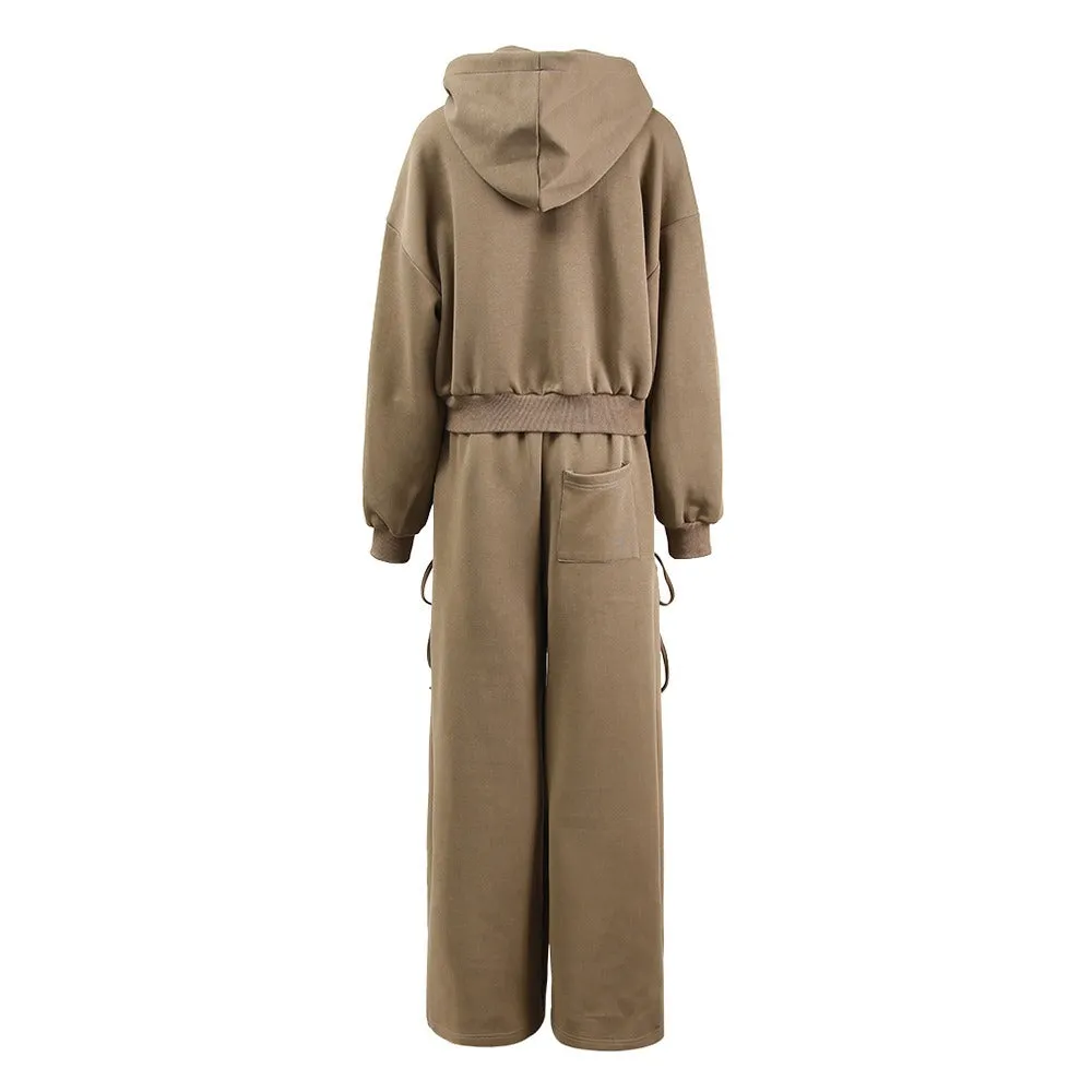 Pre Order:  Solid Hollow Strap Hoodie   Hollow Wide Leg Pants