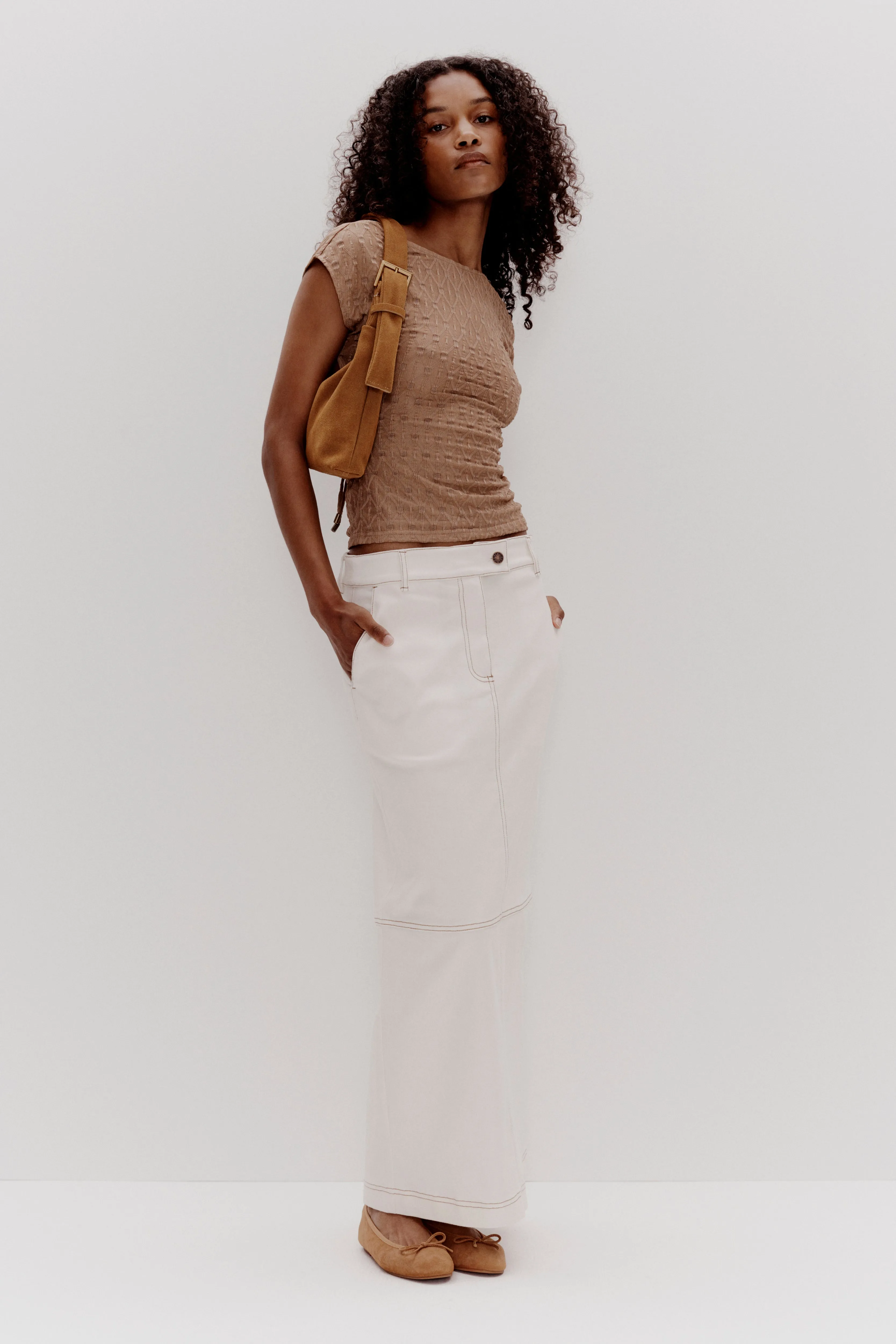 REX DENIM MAXI SKIRT | BONE