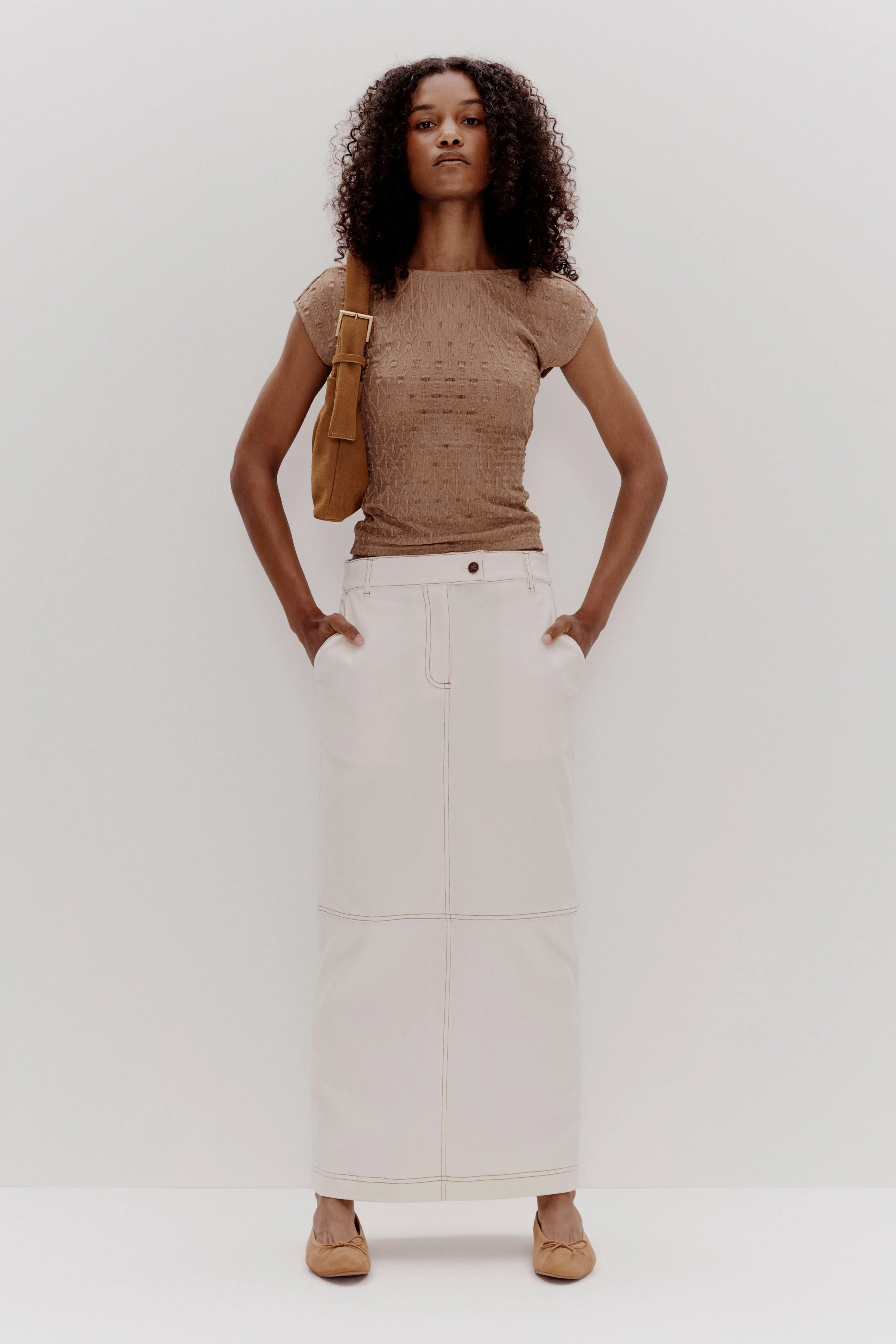 REX DENIM MAXI SKIRT | BONE