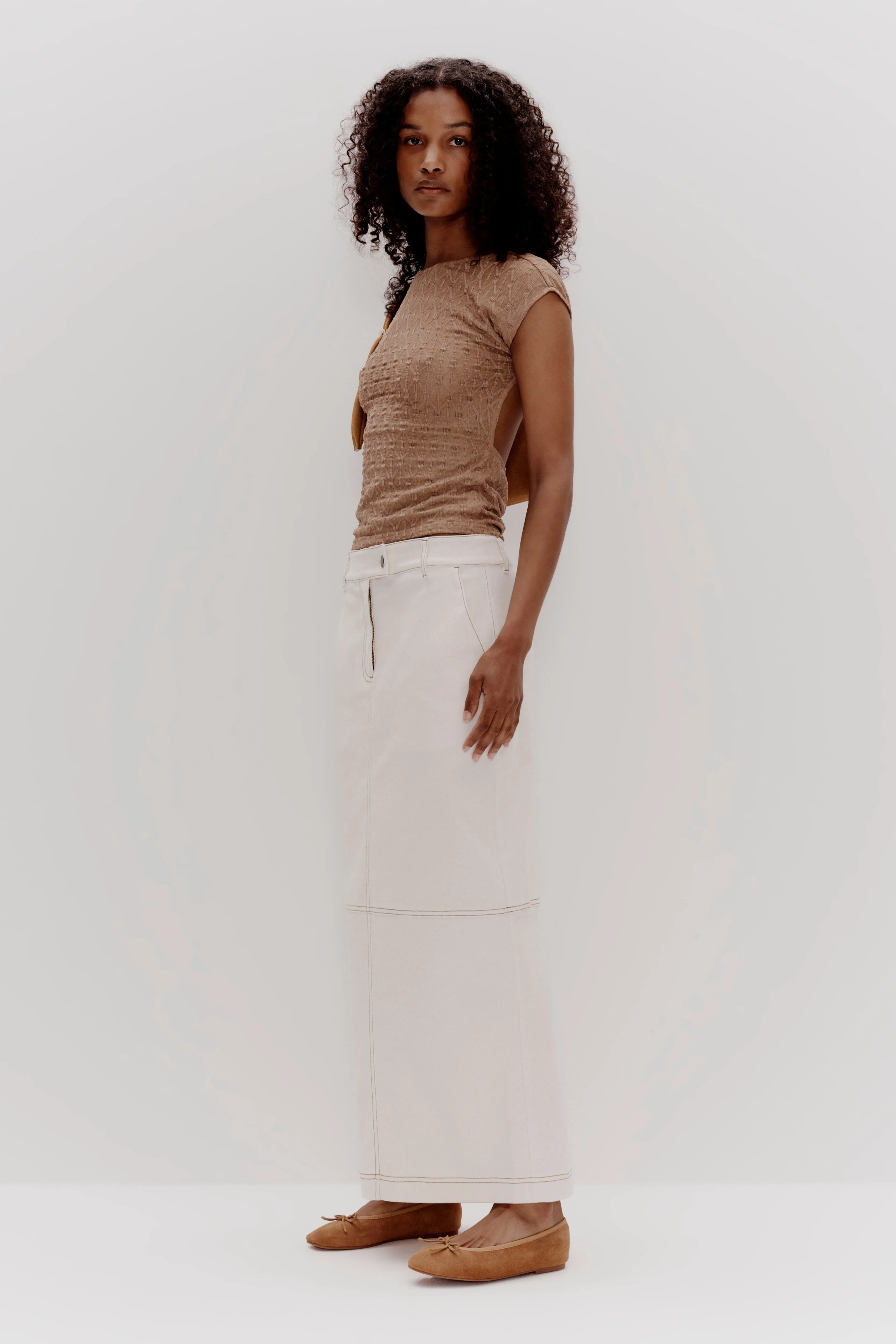 REX DENIM MAXI SKIRT | BONE