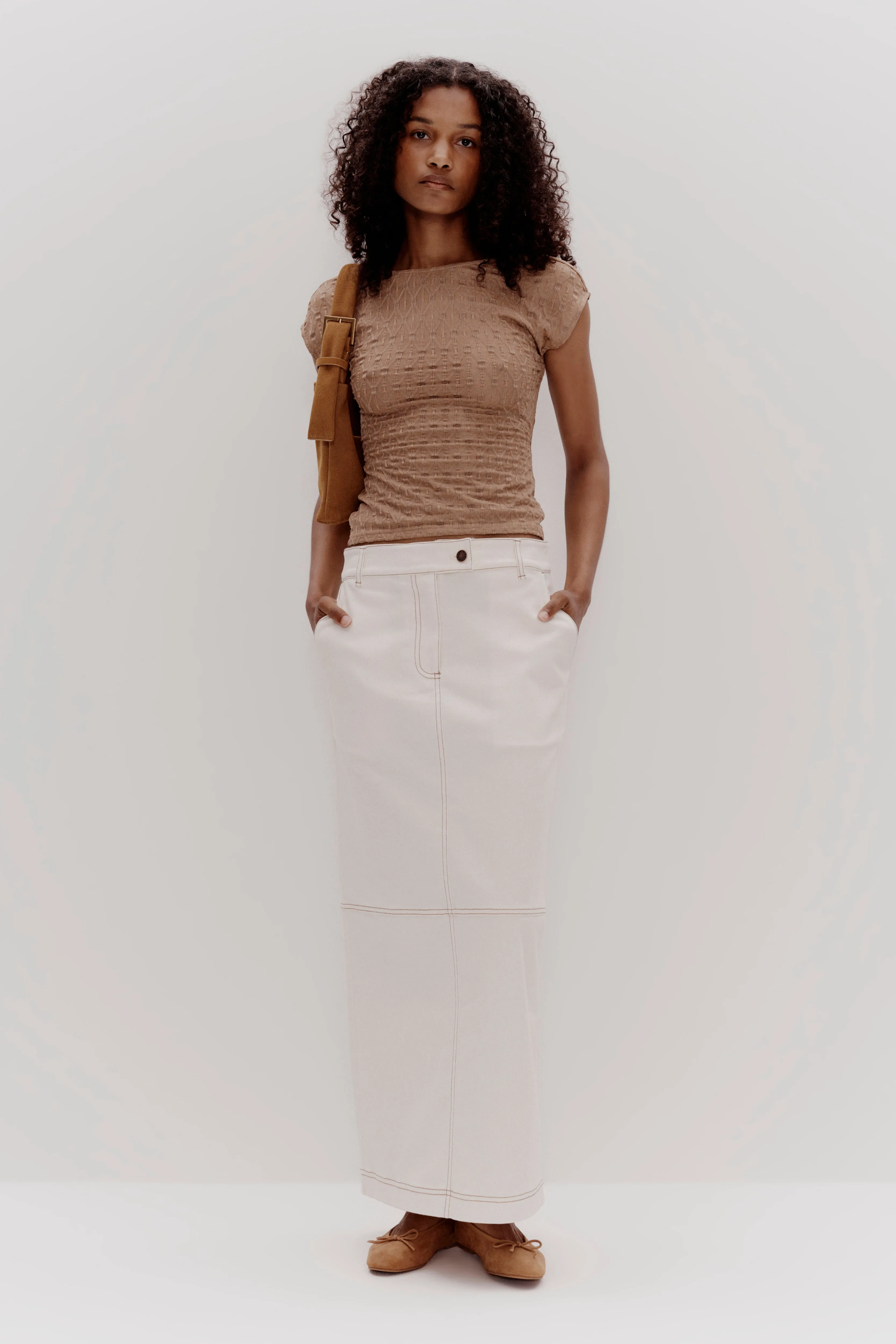 REX DENIM MAXI SKIRT | BONE
