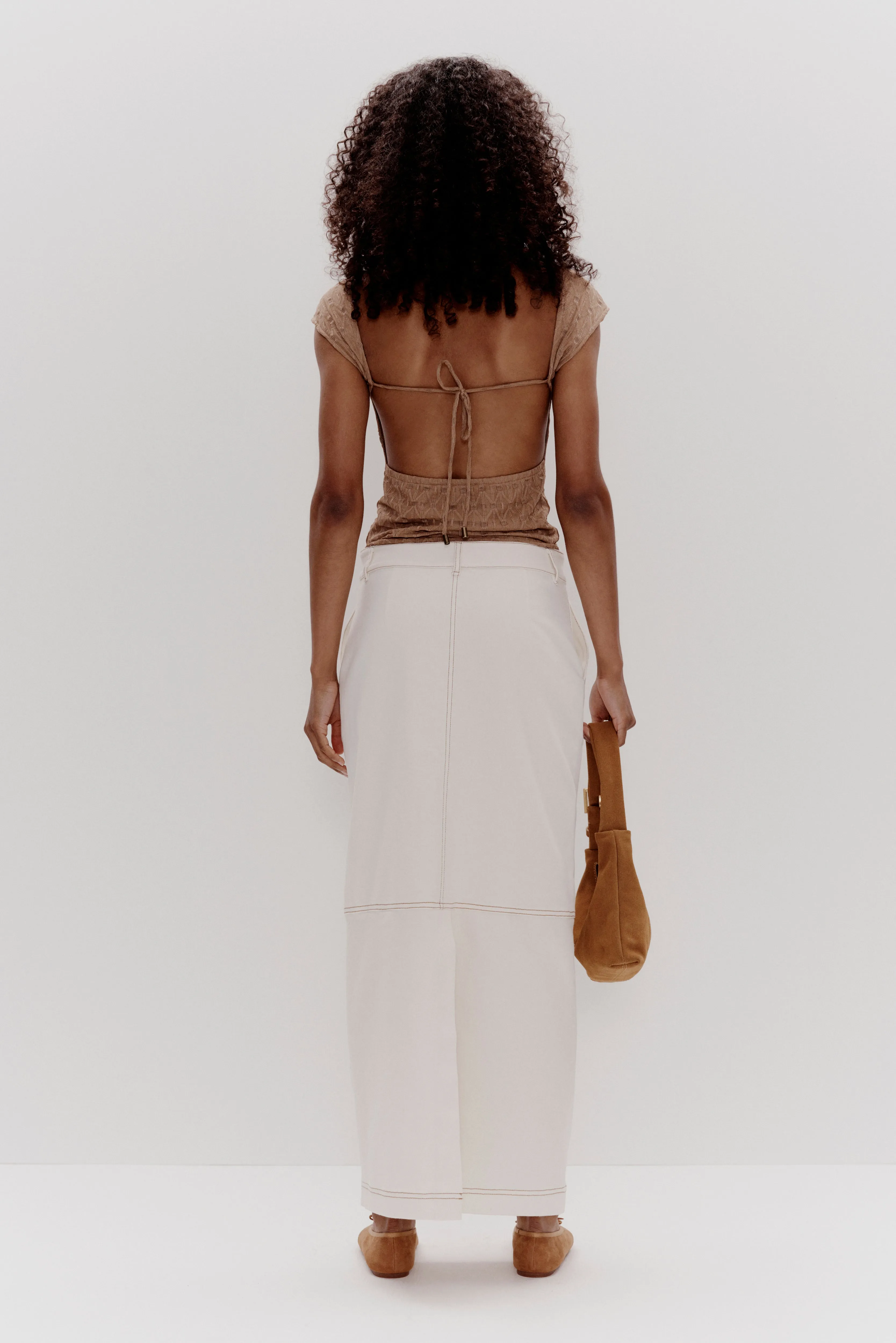 REX DENIM MAXI SKIRT | BONE