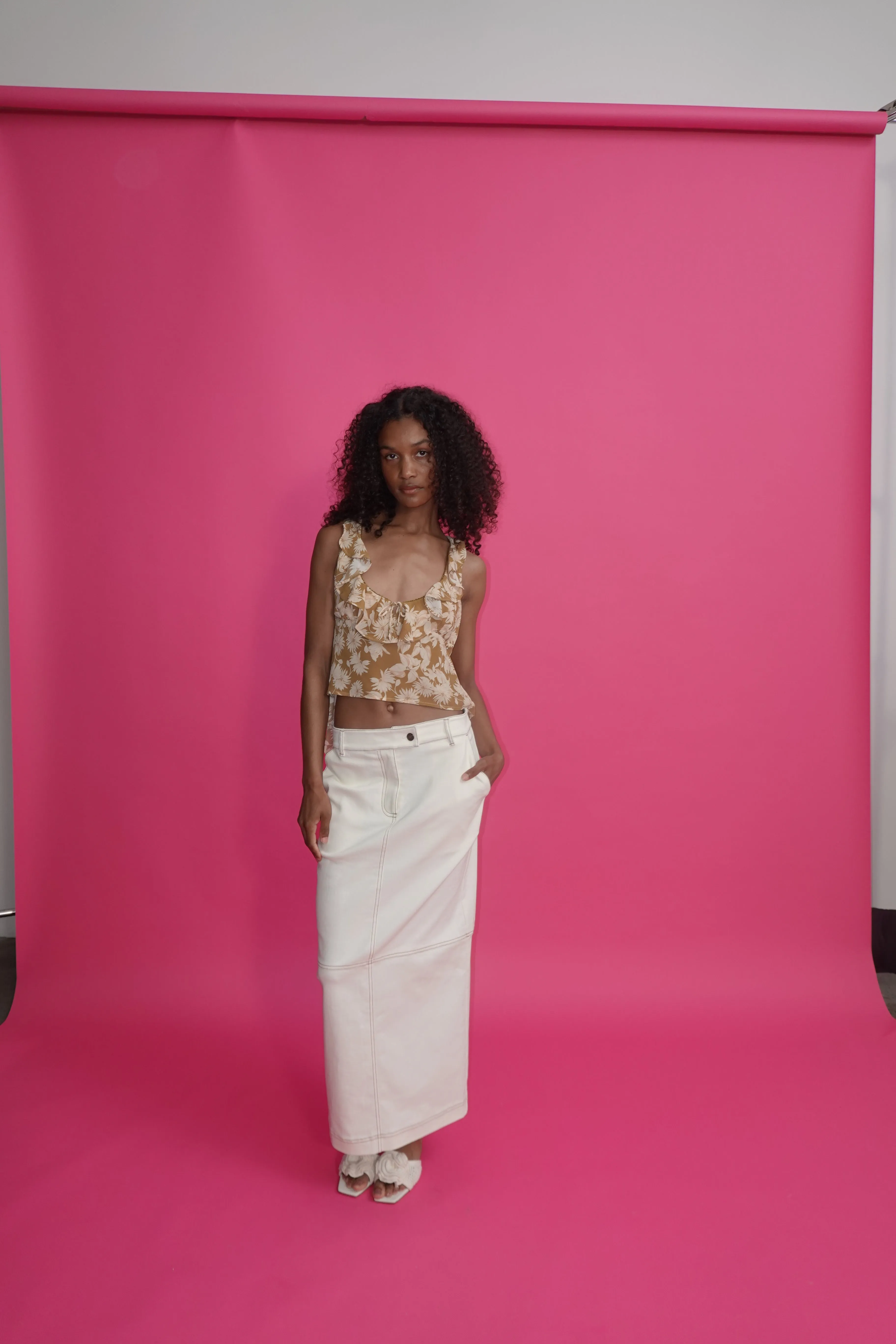 REX DENIM MAXI SKIRT | BONE