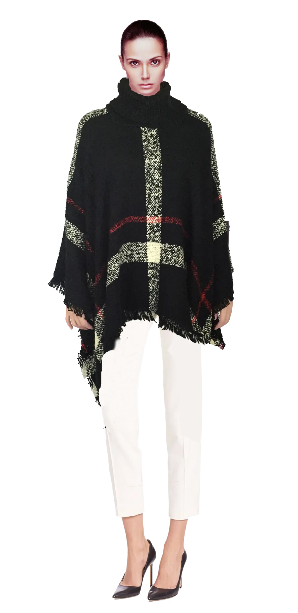 WOMENS PLAID SWEATER PONCHOS IN THREE COLORS